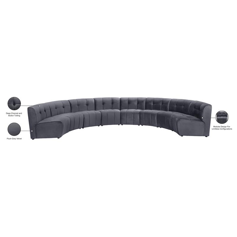 Meridian Furniture Limitless Gray Velvet Modular 8 Piece Sectional