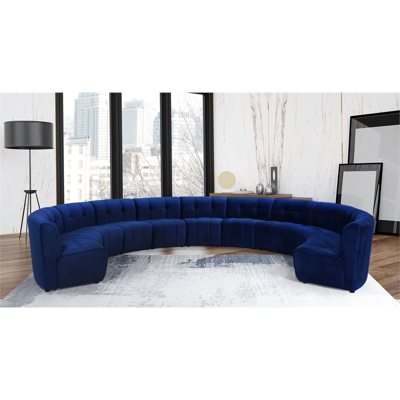 Meridian Furniture Limitless Navy Velvet Modular 11 Piece Sectional