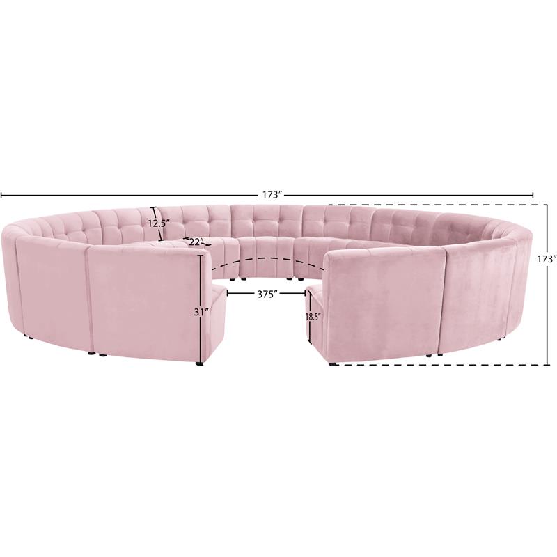 Meridian Furniture Limitless Pink Velvet Modular 15 Piece Sectional