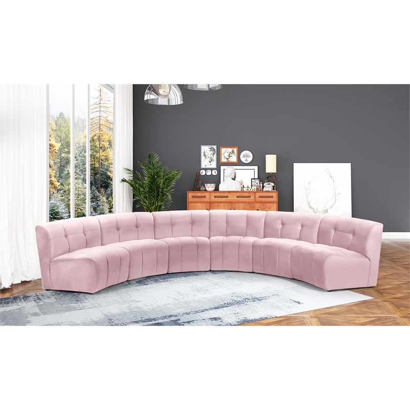 Meridian Furniture Limitless Pink Velvet Modular 6 Piece Sectional