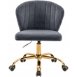 Meridian Furniture Finley Swivel Adjustable Gray Velvet and Gold Office Chair