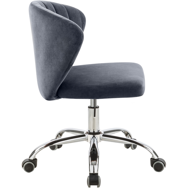 Meridian Furniture Finley Swivel Adjustable Gray Velvet and Chrome Office Chair