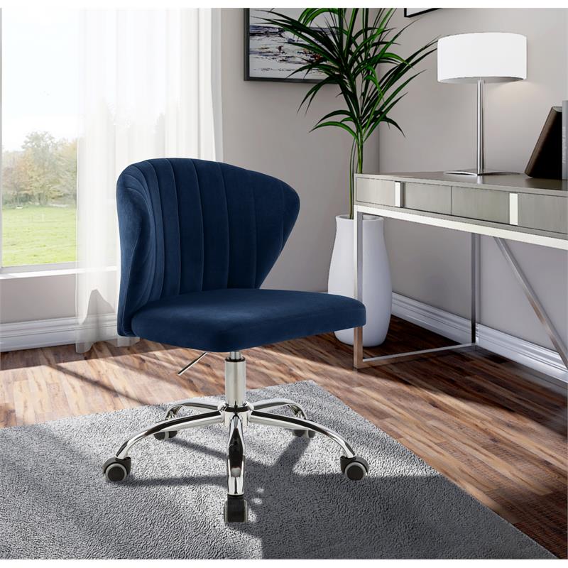 Meridian Furniture Finley Swivel Adjustable Navy Velvet and Chrome Office Chair
