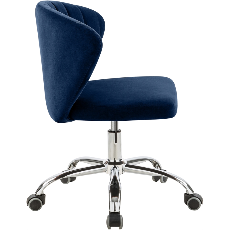 Meridian Furniture Finley Swivel Adjustable Navy Velvet and Chrome Office Chair