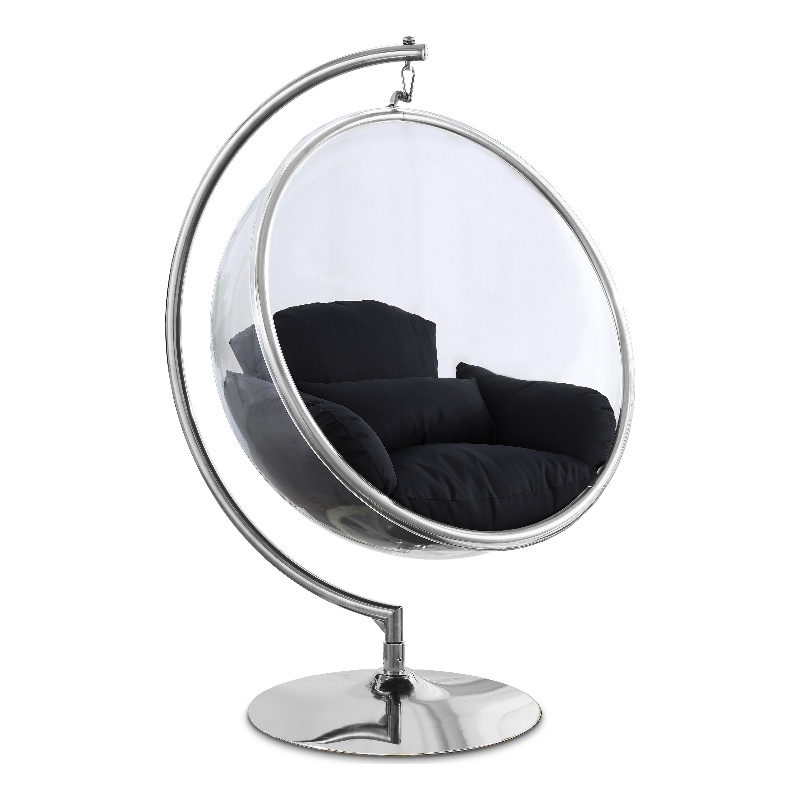 Meridian Furniture Luna Fabric Acrylic Swing Bubble Accent Chair in Black