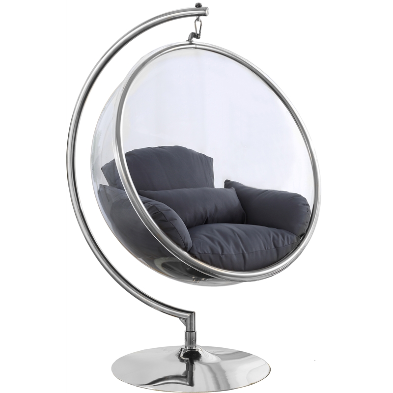 Meridian Furniture Luna Fabric / Metal Acrylic Swing Bubble Accent Chair in Gray