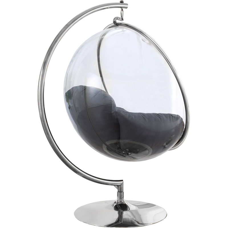 Meridian Furniture Luna Fabric / Metal Acrylic Swing Bubble Accent Chair in Gray