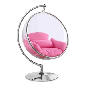 Meridian Furniture Luna Fabric Acrylic Swing Bubble Accent Chair in Pink