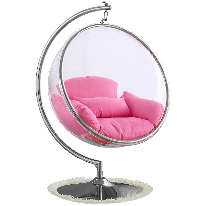 Meridian Furniture Luna Fabric Acrylic Swing Bubble Accent Chair in Pink