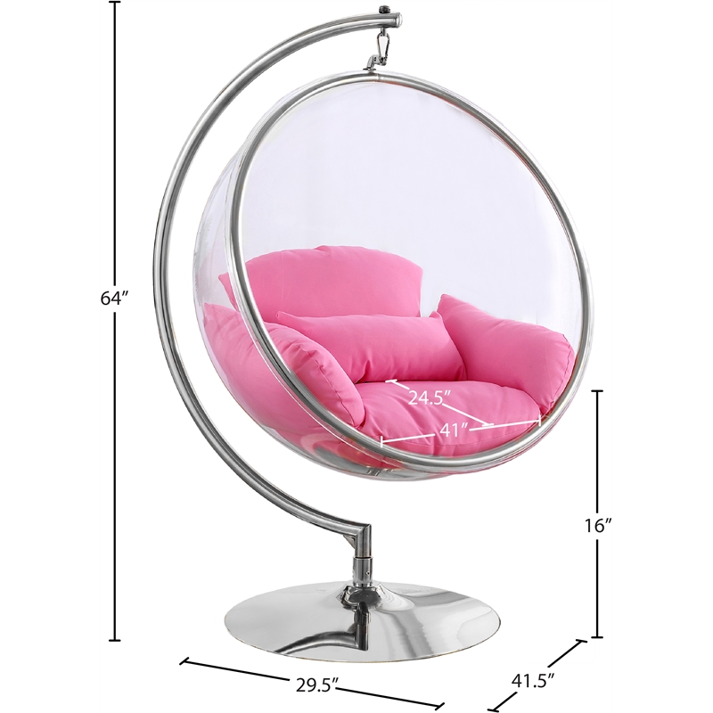 Meridian Furniture Luna Fabric Acrylic Swing Bubble Accent Chair in Pink