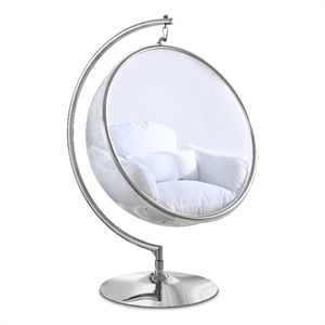 Meridian Furniture Luna Fabric Acrylic Swing Bubble Accent Chair in White