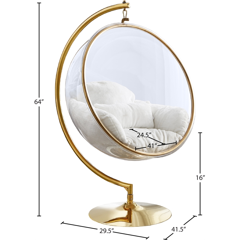 Meridian Furniture Luna White Faux Fur Acrylic and Metal Swing Accent Chair