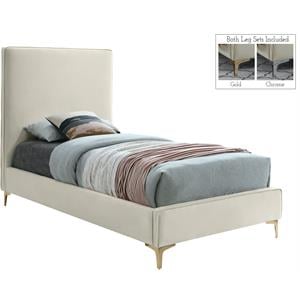 Meridian Furniture Geri Cream Velvet Twin Bed with Gold and Chrome Legs Included
