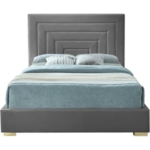 Meridian Furniture Nora Gray Velvet Queen Bed with Gold/Chrome Legs Included