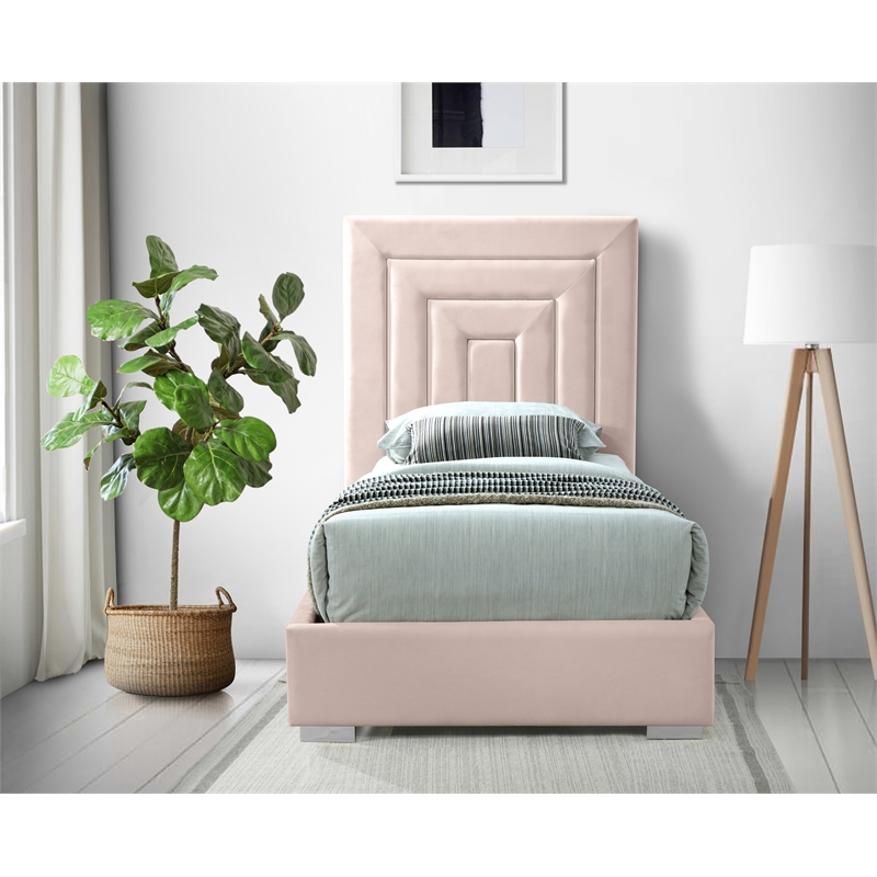 Meridian Furniture Nora Rich Pink Velvet Twin Bed with Gold/Chrome Legs Included