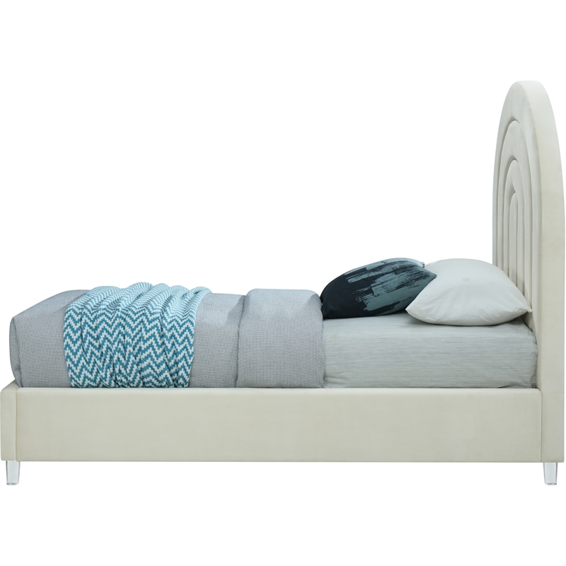 Meridian Furniture Rainbow Cream Velvet Twin Bed in Acrylic Finish