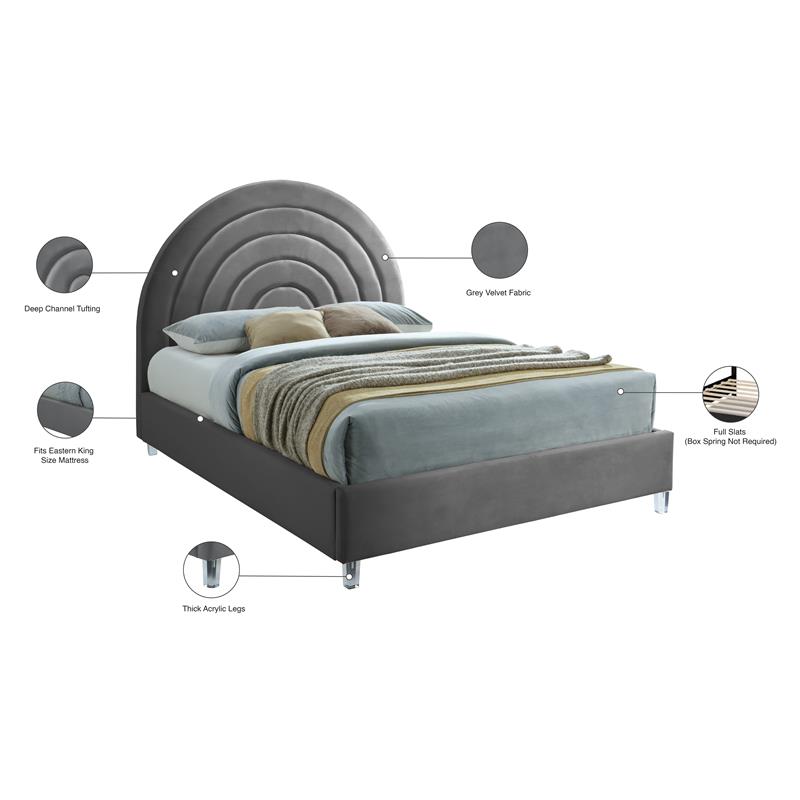 Meridian Furniture Rainbow Gray Velvet King Bed in Acrylic Finish