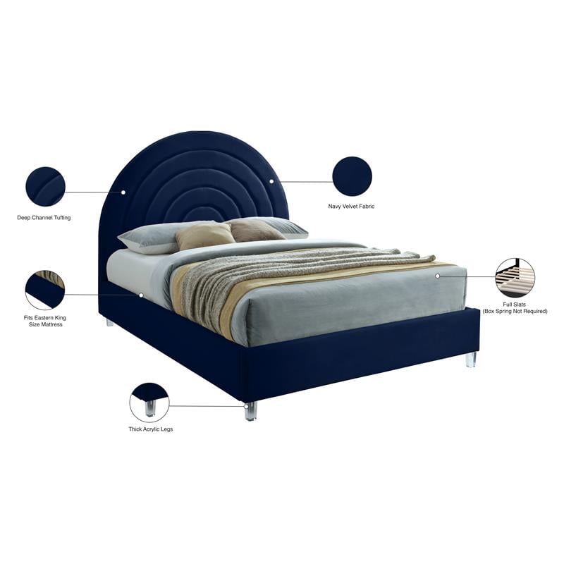 Meridian Furniture Rainbow Navy Velvet King Bed in Acrylic Finish