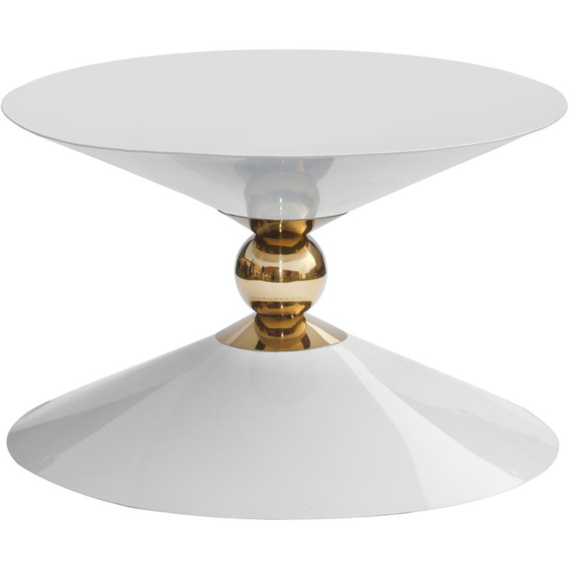 Meridian Furniture Malia White and Gold Metal Hourglass Shaped Coffee Table