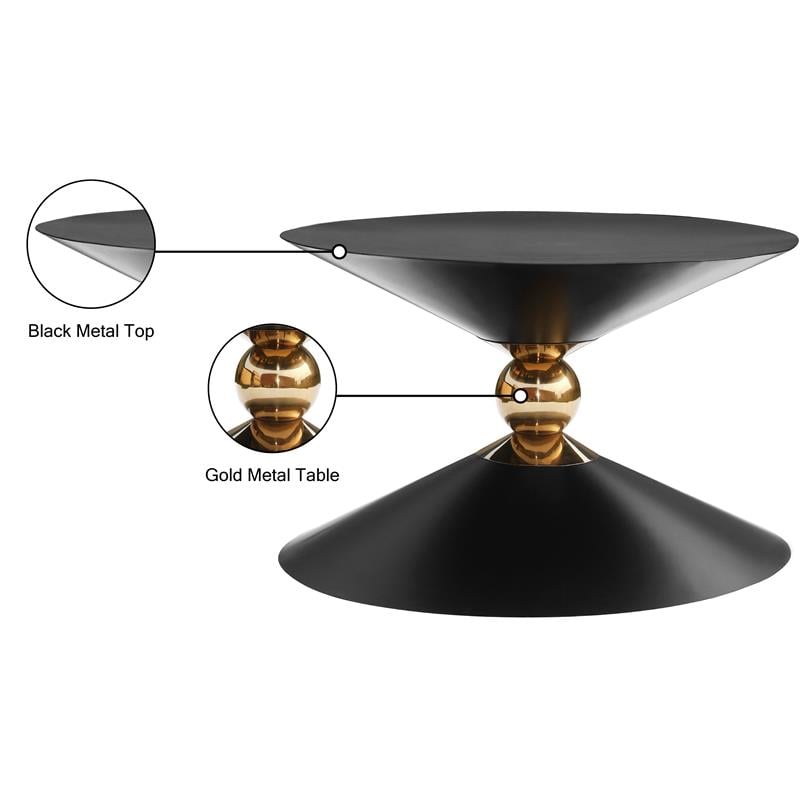 Meridian Furniture Malia Black and Gold Metal Hourglass Shaped Coffee Table