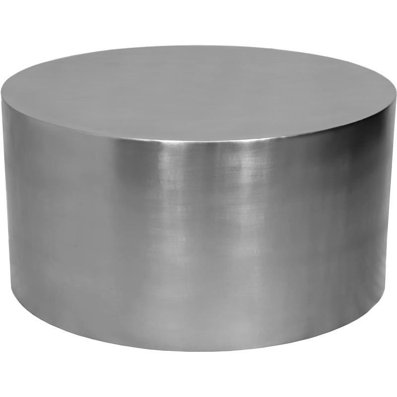 Meridian Furniture Cylinder Round Brushed Chrome Metal Coffee Table