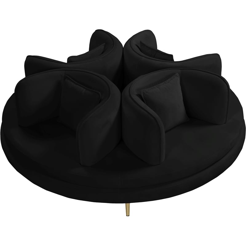 Meridian Furniture Circlet Black Velvet Roundabout Sofa with Gold Iron Legs