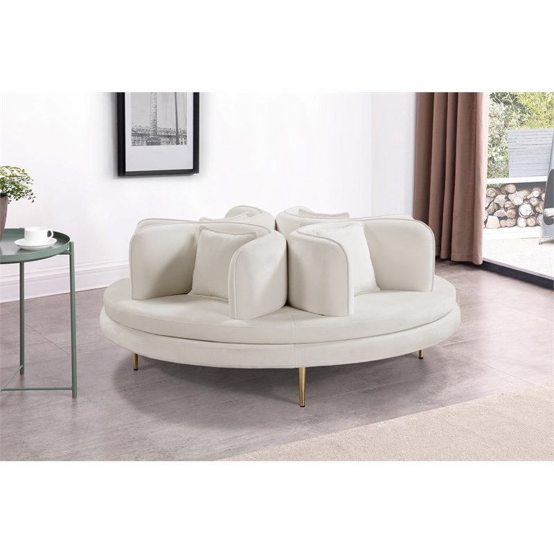 Meridian Furniture Circlet Cream Velvet Roundabout Sofa with Gold Iron Legs
