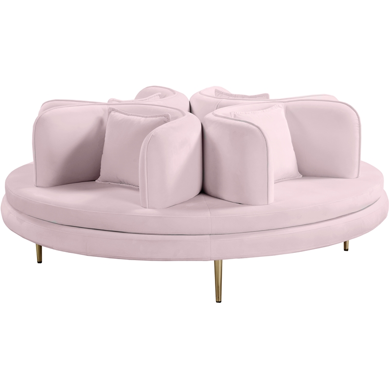 Meridian Furniture Circlet Pink Velvet Roundabout Sofa with Gold Iron Legs