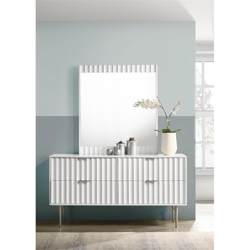 Meridian Furniture Modernist Contemporary Dresser in White Medium Gloss Finish