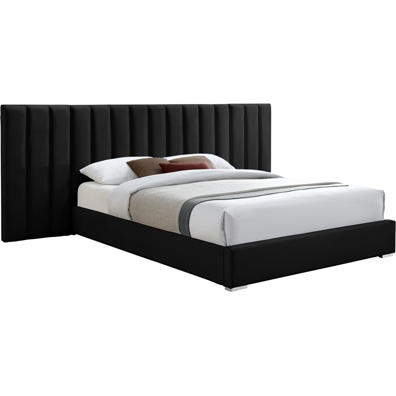 Meridian Furniture Pablo Black Velvet Queen Bed with Chrome Metal Legs