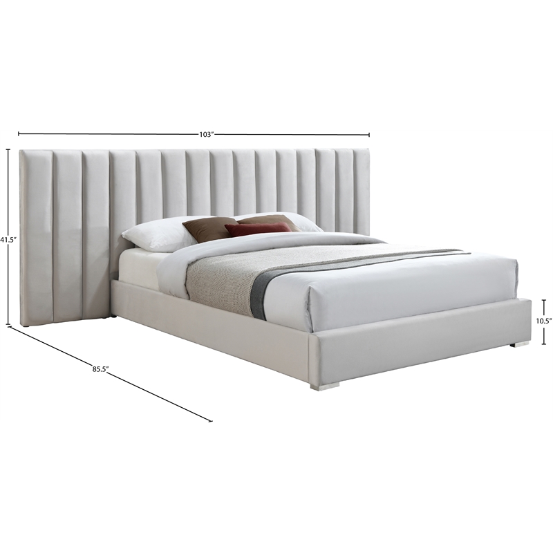 Meridian Furniture Pablo Cream Velvet Queen Bed with Chrome Metal Legs