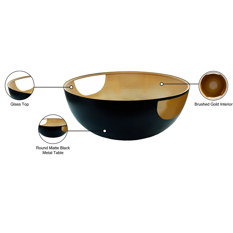 Meridian Furniture Doma Round Matte Black Metal Coffee Table with Glass Top