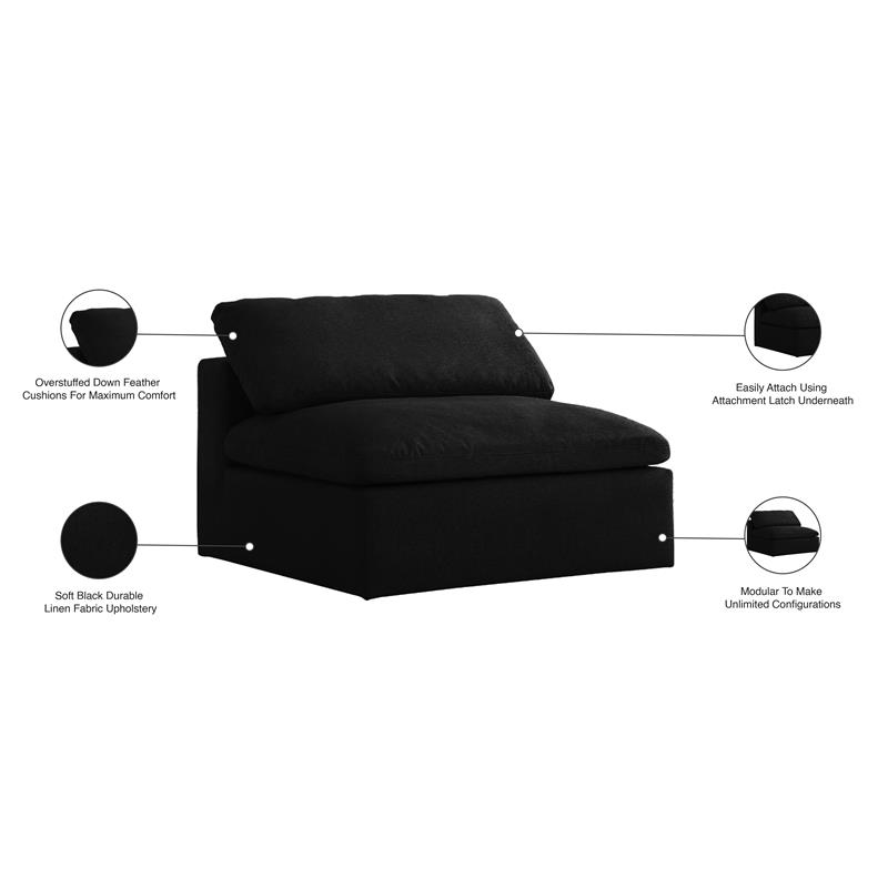 Meridian Furniture Serene Black Linen Fabric Deluxe Modular Armless Chair