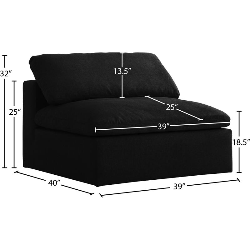 Meridian Furniture Serene Black Linen Fabric Deluxe Modular Armless Chair