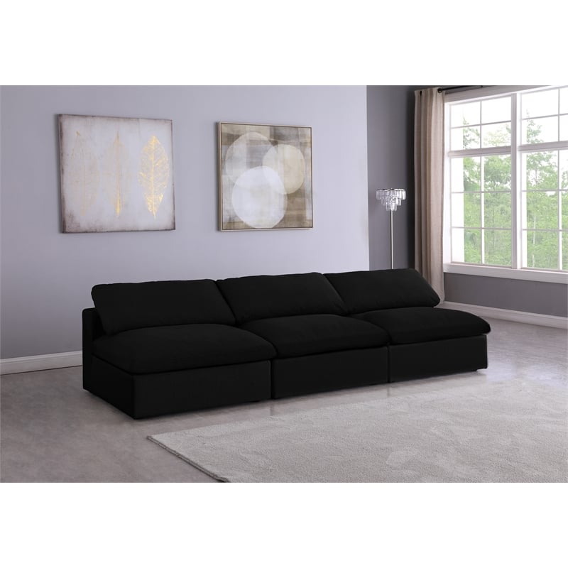 Meridian Furniture Serene Black Linen Fabric Modular 3 Piece Armless Sofa