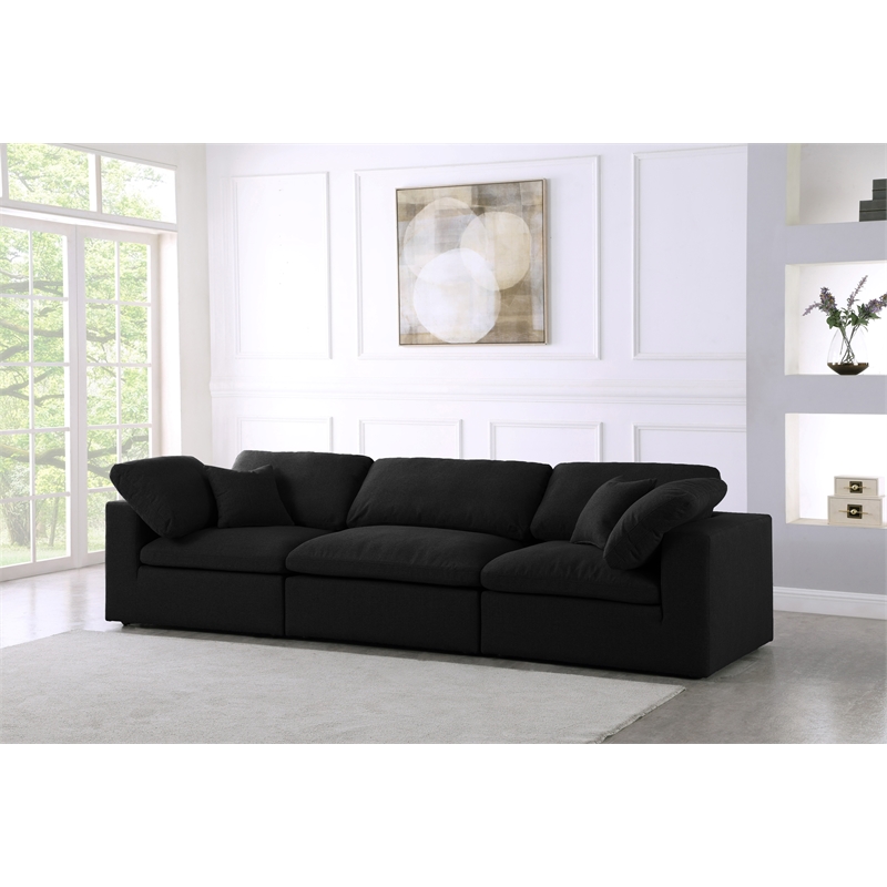 Meridian Furniture Serene Black Linen Fabric Modular 3 Piece Sofa