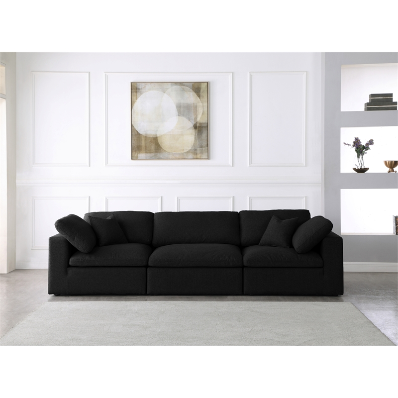 Meridian Furniture Serene Black Linen Fabric Modular 3 Piece Sofa