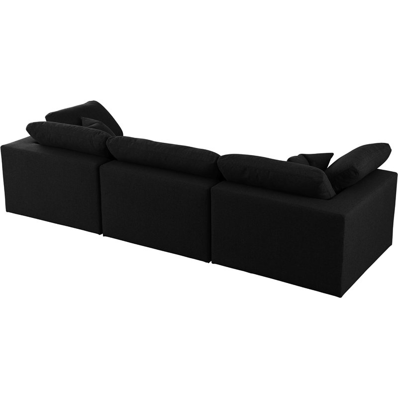 Meridian Furniture Serene Black Linen Fabric Modular 3 Piece Sofa