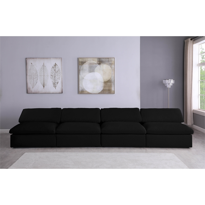 Meridian Furniture Serene Black Linen Fabric Modular 4 Piece Armless Sofa
