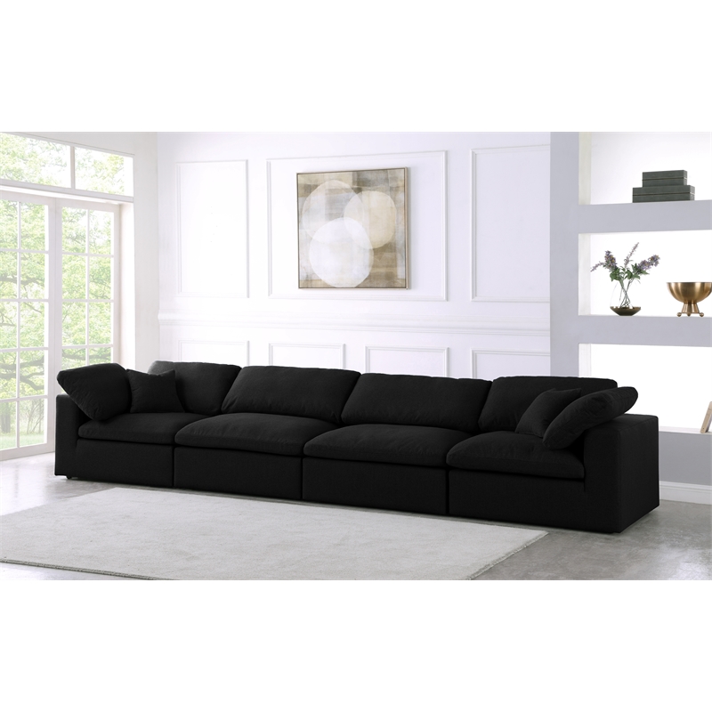Meridian Furniture Serene Black Linen Fabric Modular 4 Piece Sofa