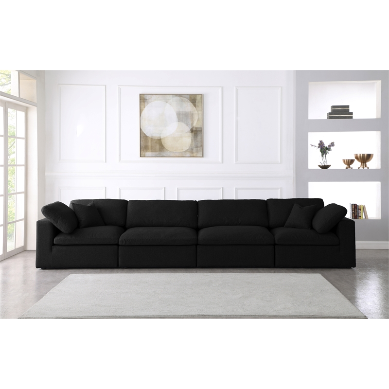 Meridian Furniture Serene Black Linen Fabric Modular 4 Piece Sofa