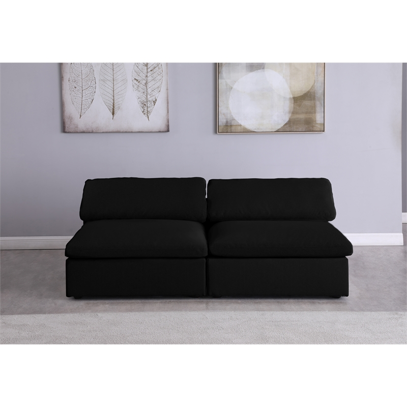 Meridian Furniture Serene Black Linen Fabric Modular 2 Piece Armless Loveseat