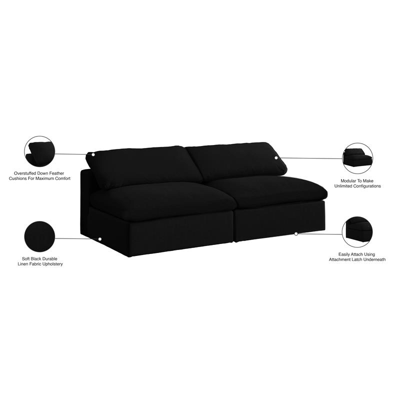Meridian Furniture Serene Black Linen Fabric Modular 2 Piece Armless Loveseat