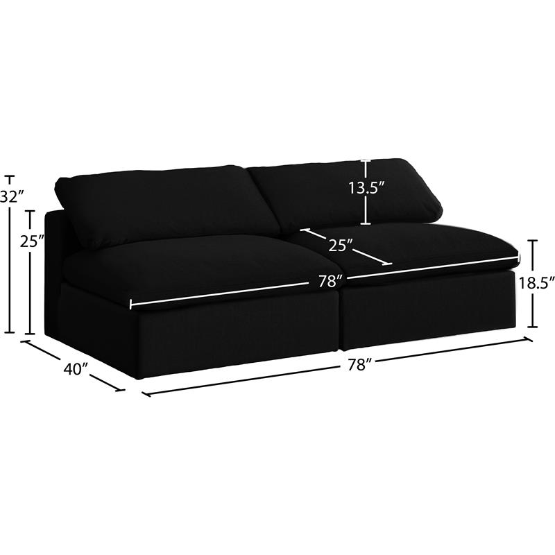 Meridian Furniture Serene Black Linen Fabric Modular 2 Piece Armless Loveseat