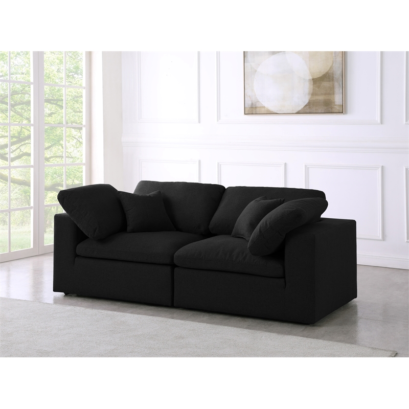 Meridian Furniture Serene Black Linen Fabric Modular 2 Piece Loveseat
