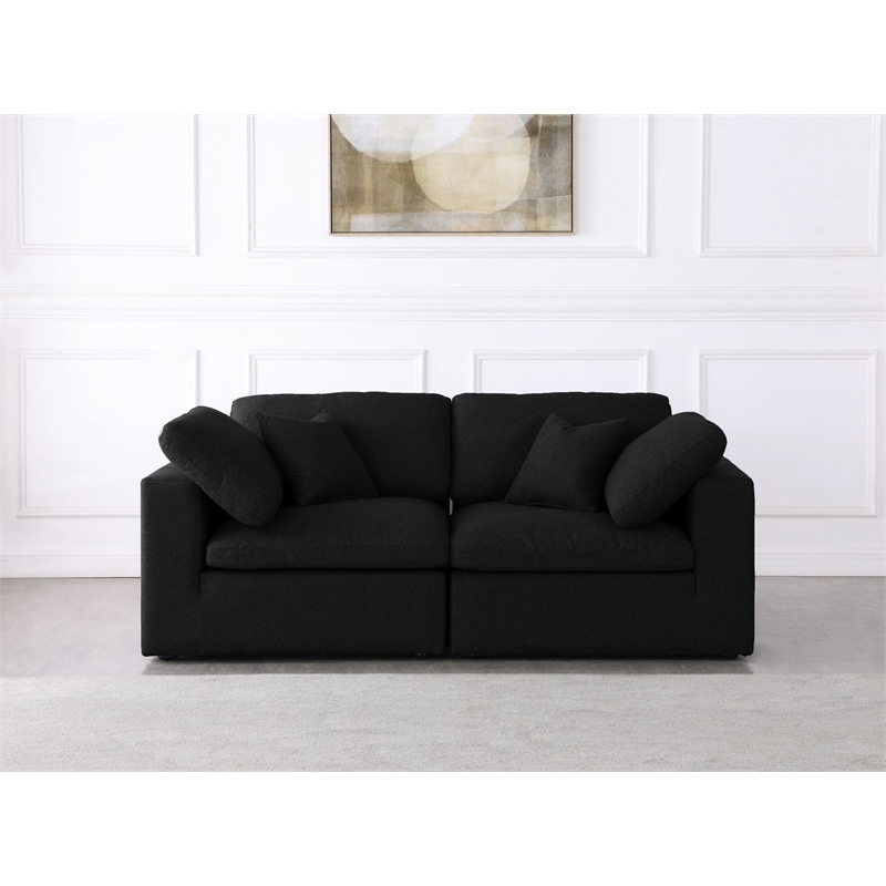 Meridian Furniture Serene Black Linen Fabric Modular 2 Piece Loveseat