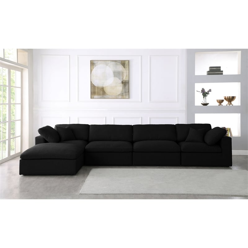 Meridian Furniture Serene Black Linen Fabric Deluxe Modular Sectional