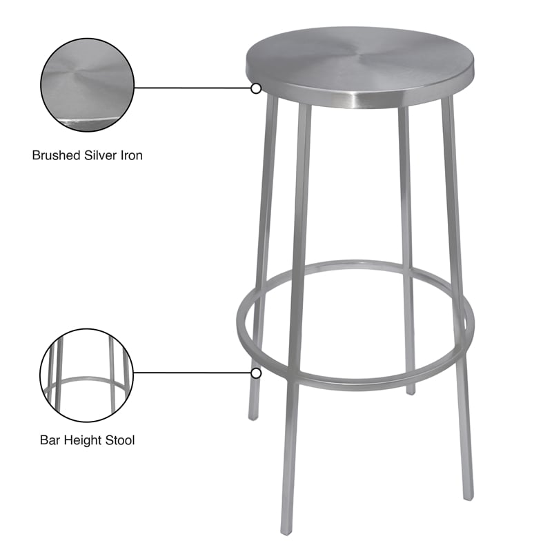 Meridian Furniture Tyson Brushed Silver Iron Barstool