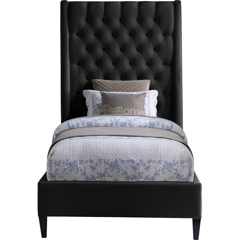 Meridian Furniture Fritz Black Velvet Twin Bed