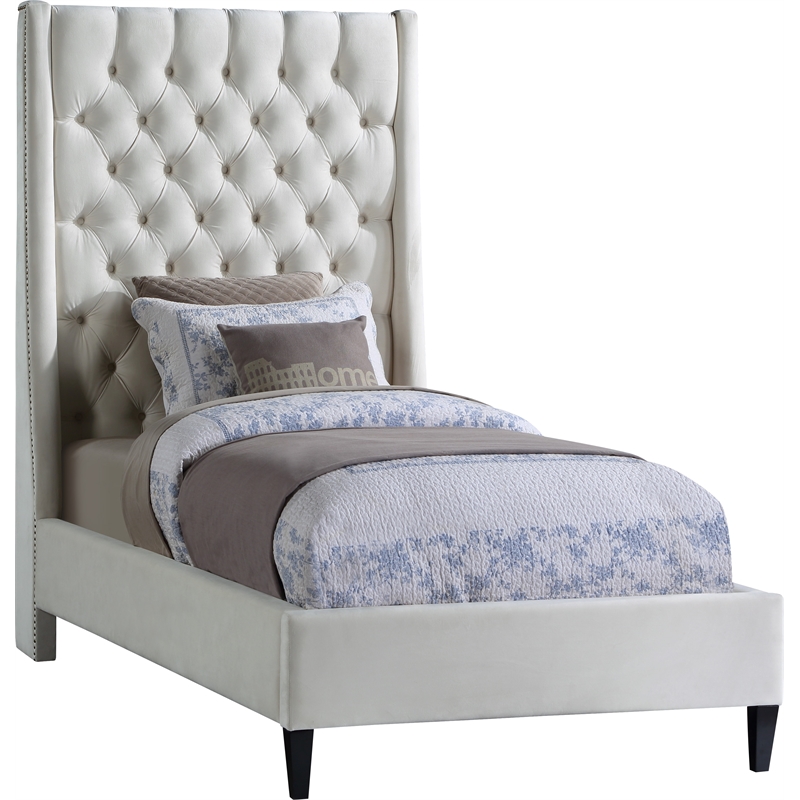 Meridian Furniture Fritz Cream Velvet Twin Bed